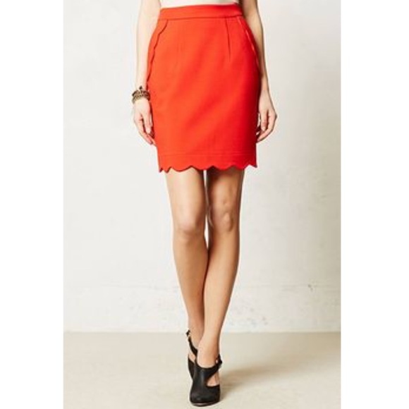 Anthro Red Scalloped Brink Pencil Skirt by Darling - Picture 3 of 11
